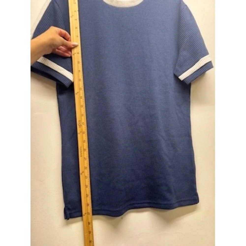 Tailored Athlete Textured Colour Blocked T-Shirt Mens‎ S Blue White Ribbed Trim